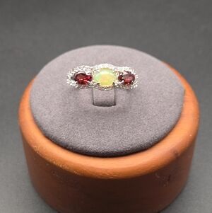 Sterling Silver Opal And Garnet Women's Band Ring. Size 9